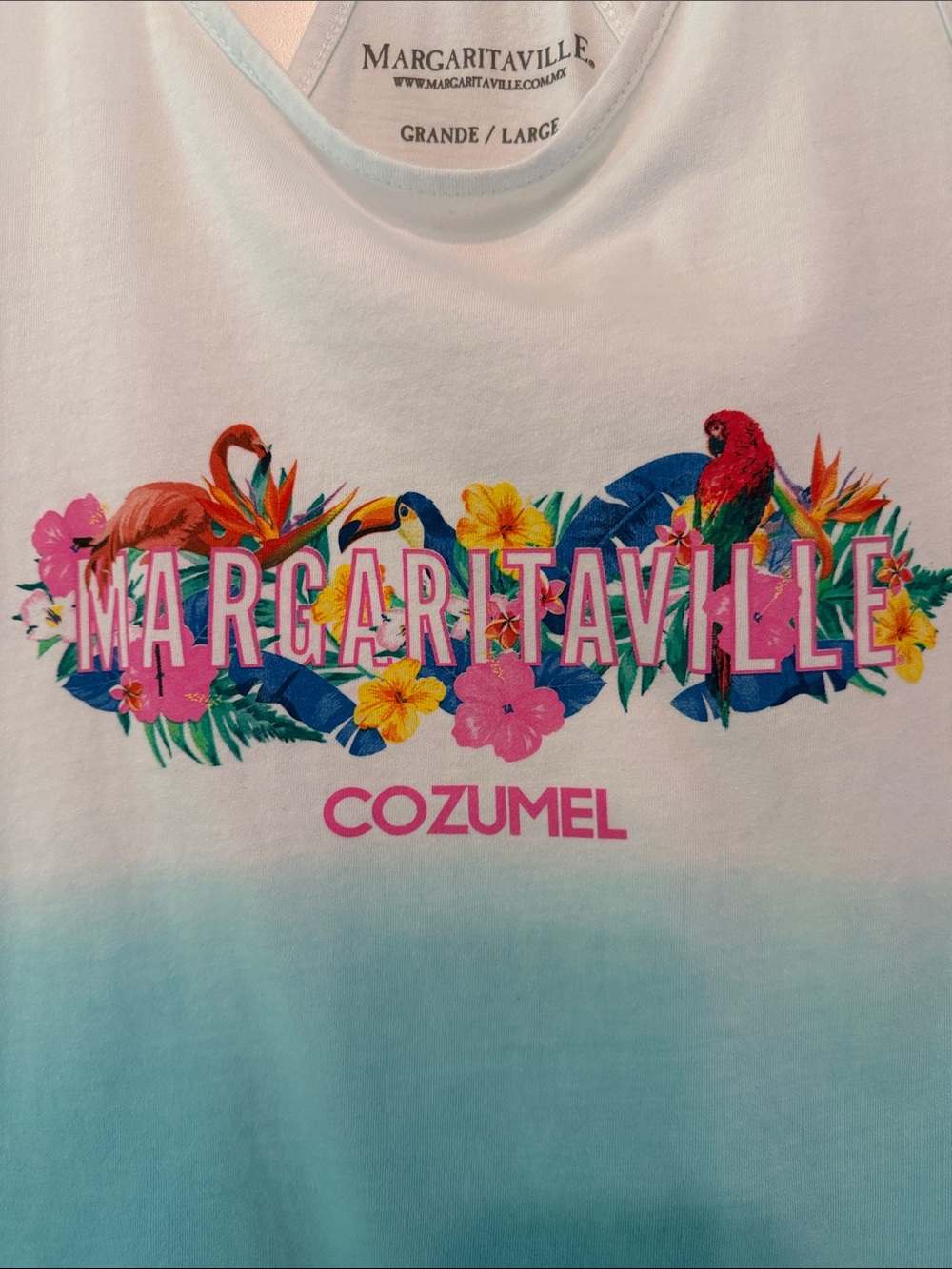 Margaritaville White and Teal Ombre Tropical Logo Tank P-P 17 inches - Picture 2 of 4